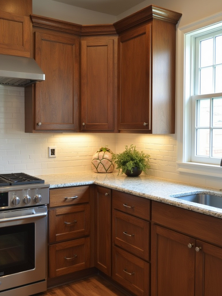 Renovated kitchen cabinets with walnut wood veneer finish