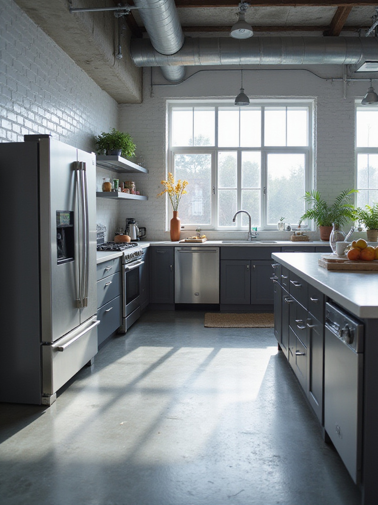Modern industrial kitchen with energy-efficient appliances