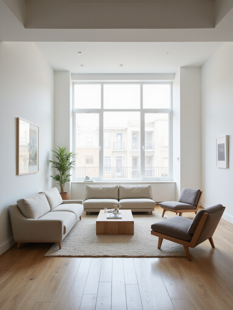 Minimalist living room with open flow furniture arrangement