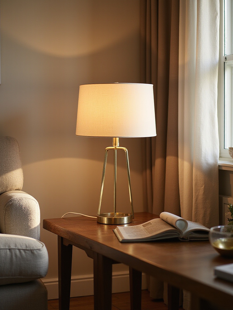 Stylish end table lamp casting warm light in a cozy living room setting