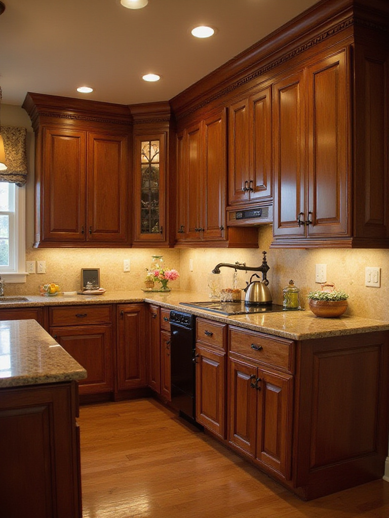 Traditional kitchen cabinets with rich stain colors enhancing wood grain beauty