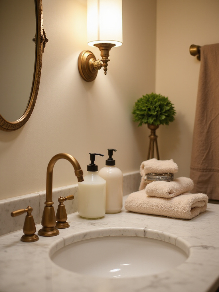 Luxurious hand soap and lotion setup in an elegant powder room
