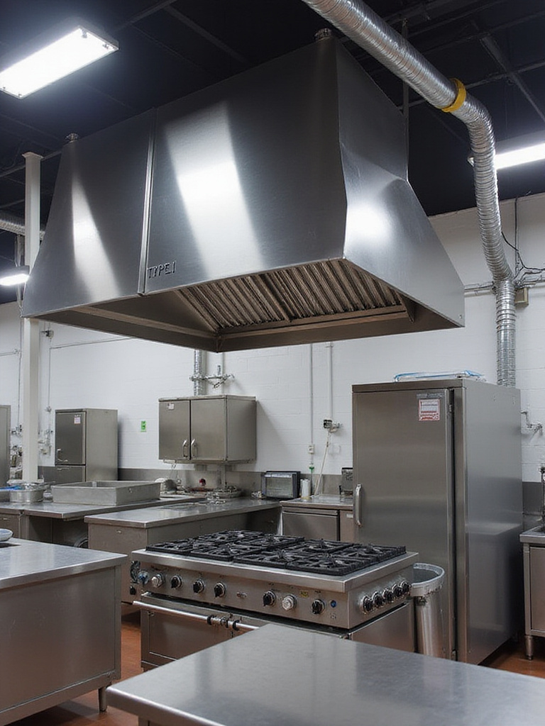 Industrial kitchen with ventilation system and Type I hood