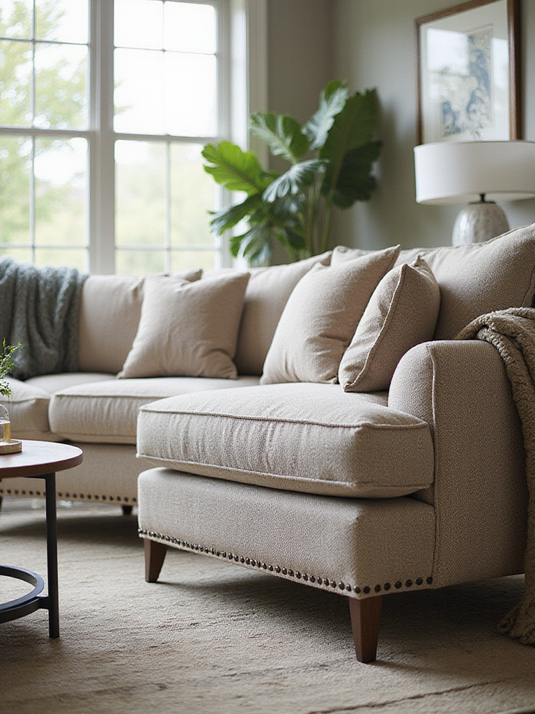 Modern living room with durable and easy-to-clean upholstery fabric sofa