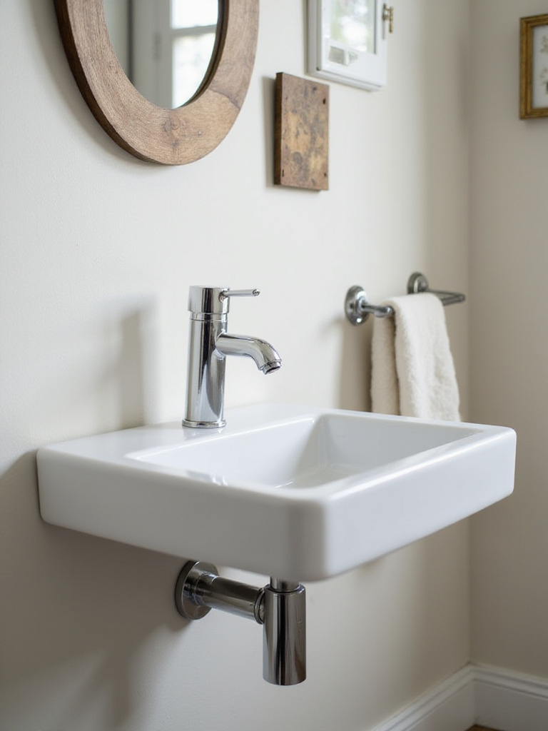Modern wall-mounted sink in a stylish small powder room