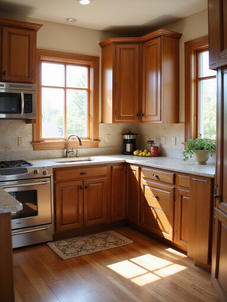 Traditional kitchen layout with optimal cabinet placement, showcasing functionality and design.