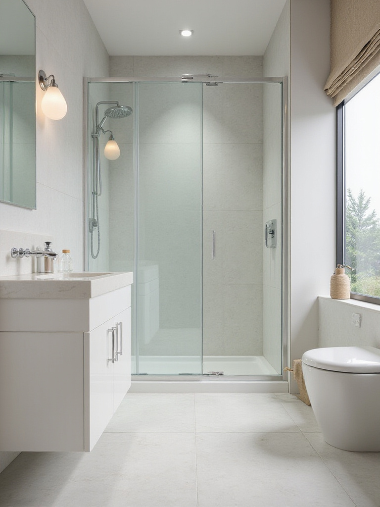 Modern small bathroom with sliding shower door