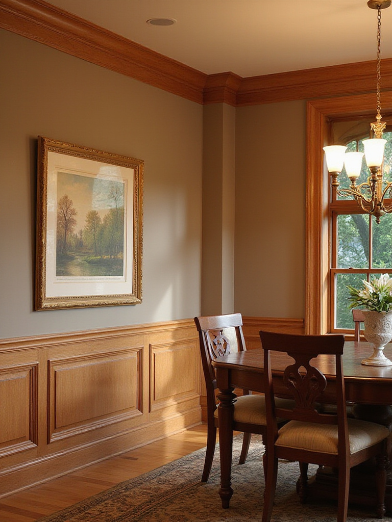 Elegant dining room with classic wainscoting and molding
