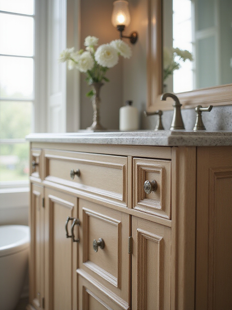 Elegant bathroom vanity with detailed trim moulding