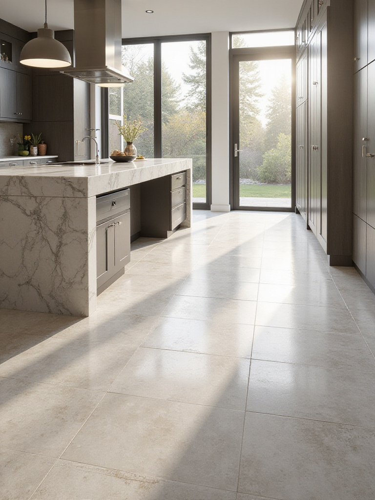 Luxurious kitchen with premium tile flooring and marble countertop