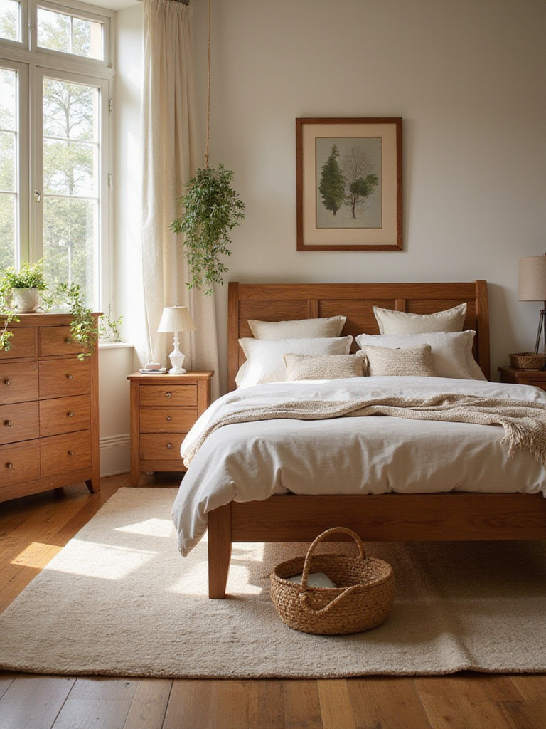 Eco-chic bedroom with FSC-certified wood furniture