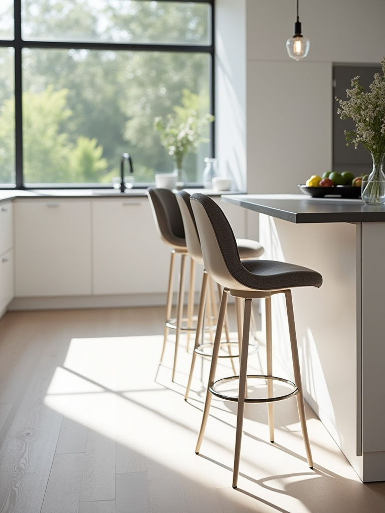 Contemporary kitchen with sleek bar stools around a stylish island
