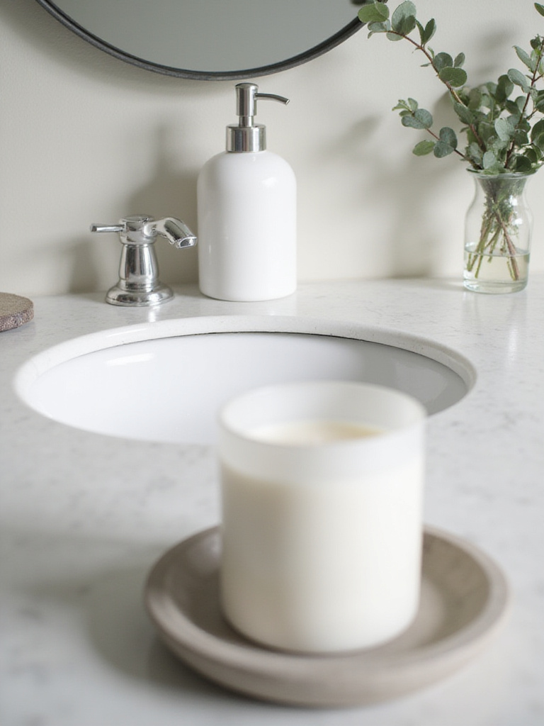 A beautifully styled bathroom vanity with thoughtful accessories for a polished look.