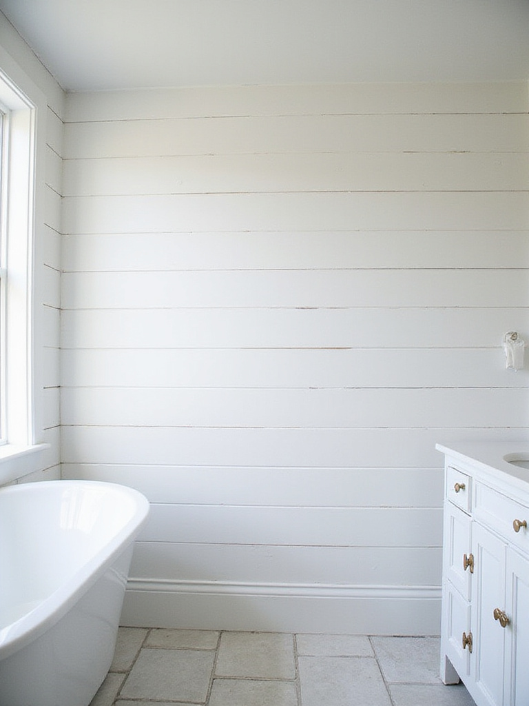Coastal bathroom with shiplap paneling feature wall