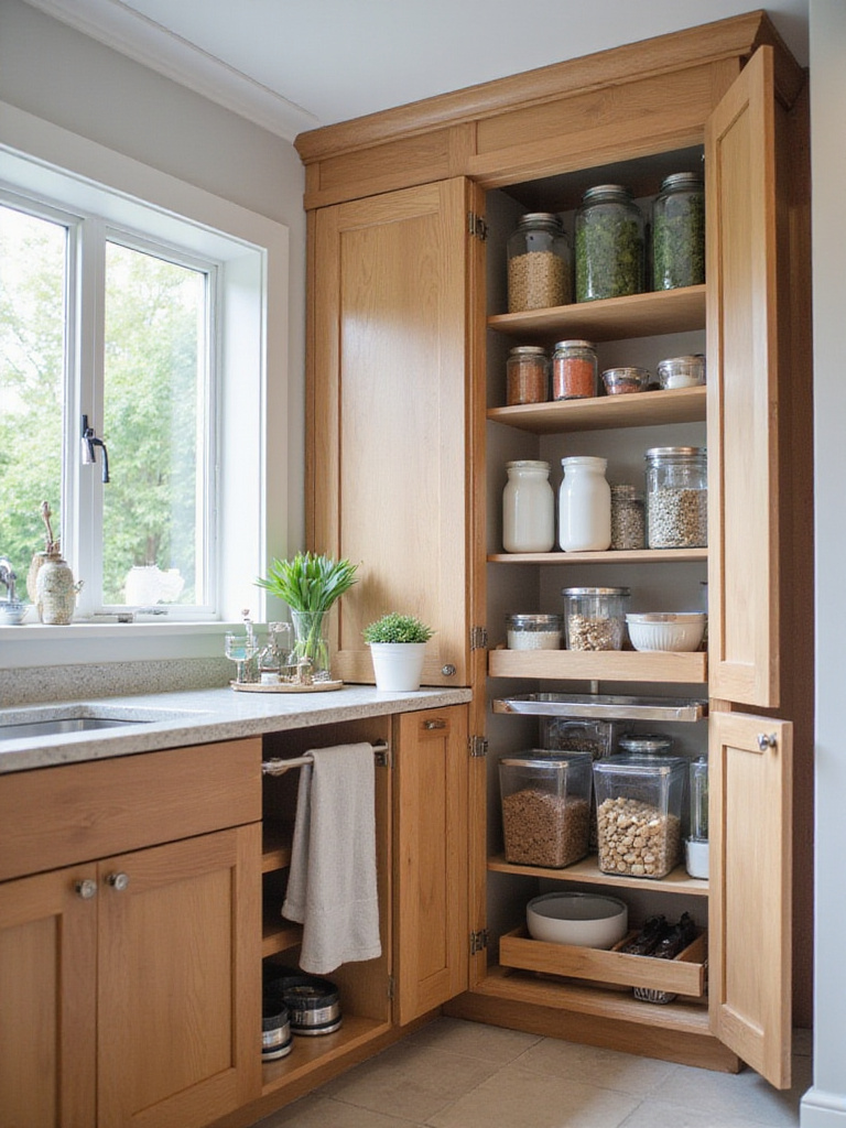 Modern kitchen designed for zero-waste living with sustainable materials and waste management systems.