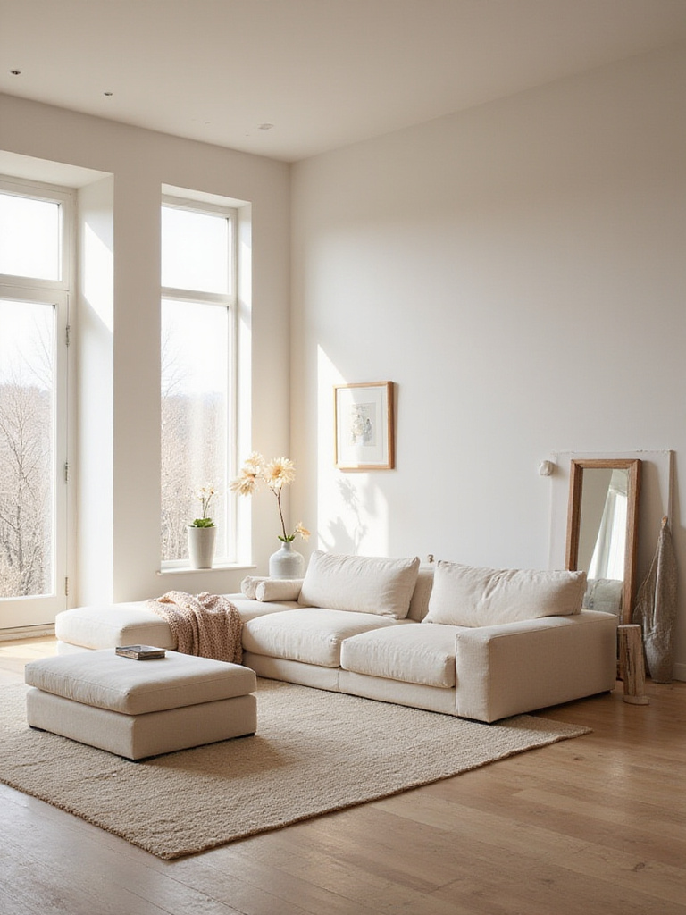Minimalist living room with airy design and natural light