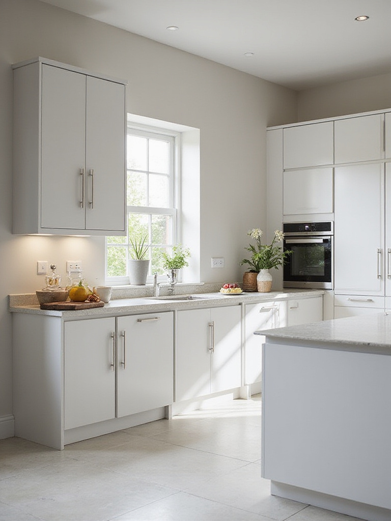 Contemporary kitchen with handleless cabinetry and natural lighting.