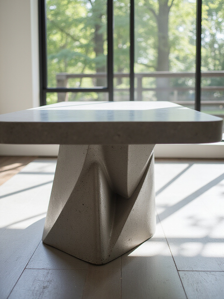 Modern dining table with a unique sculptural base in a contemporary dining room