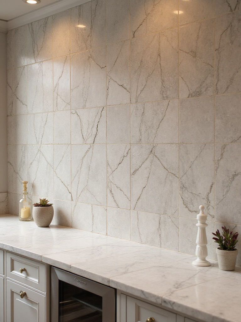 Luxurious kitchen featuring custom waterjet cut tile designs with intricate patterns.