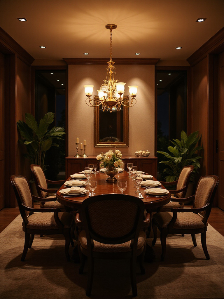 Luxurious dining room with integrated smart lighting