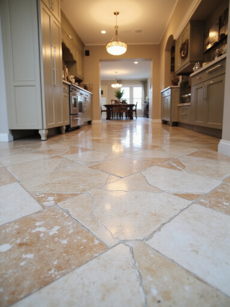 Luxury kitchen with professional tile installation showcasing elegant marble floor