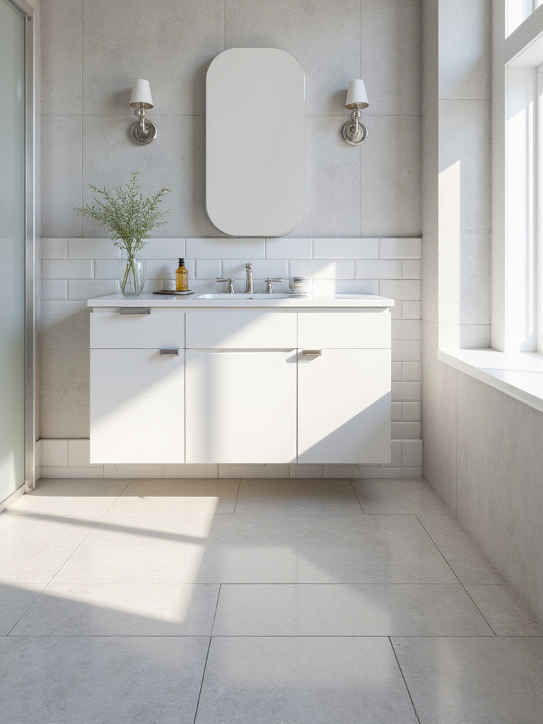 Modern bathroom design featuring gray and white color scheme