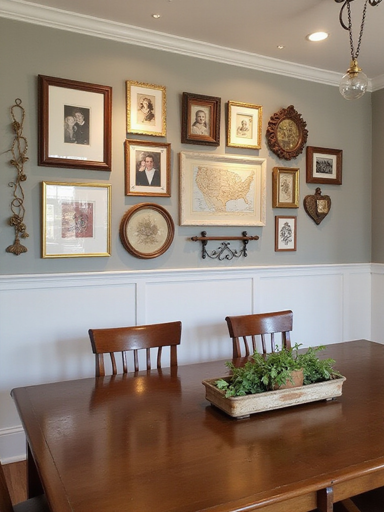 Dining room wall decor featuring personal touches