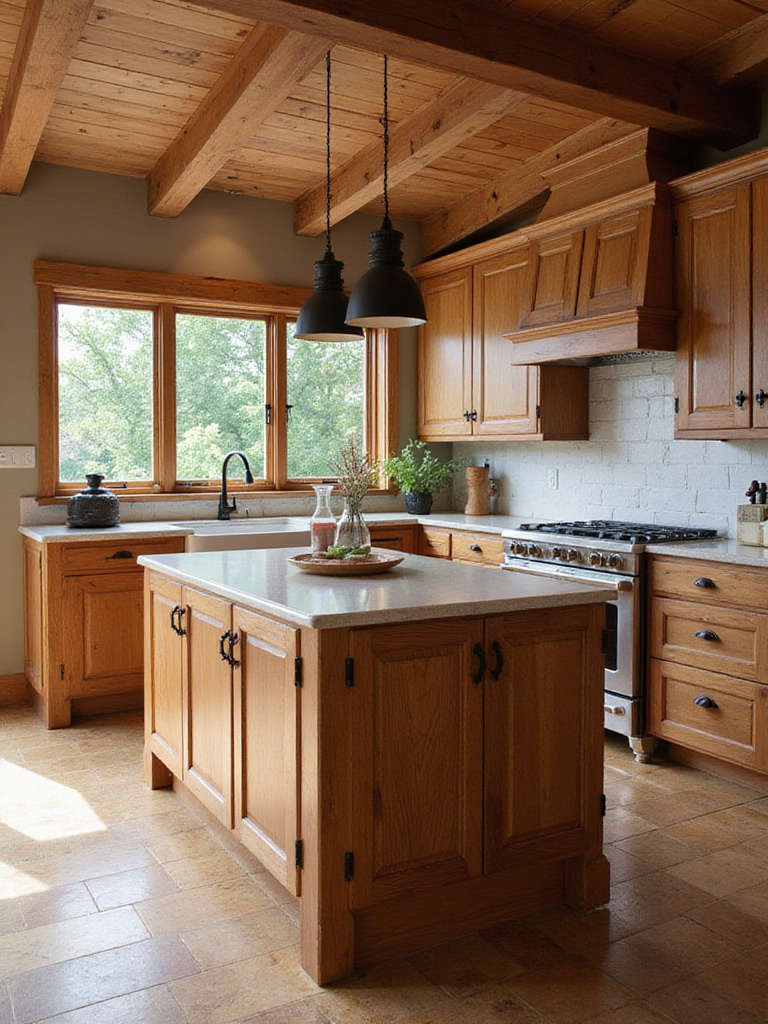 Rustic kitchen with a well-positioned island for optimal traffic flow