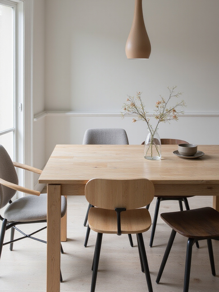 Modern dining room setup with complementary chairs and a sleek dining table