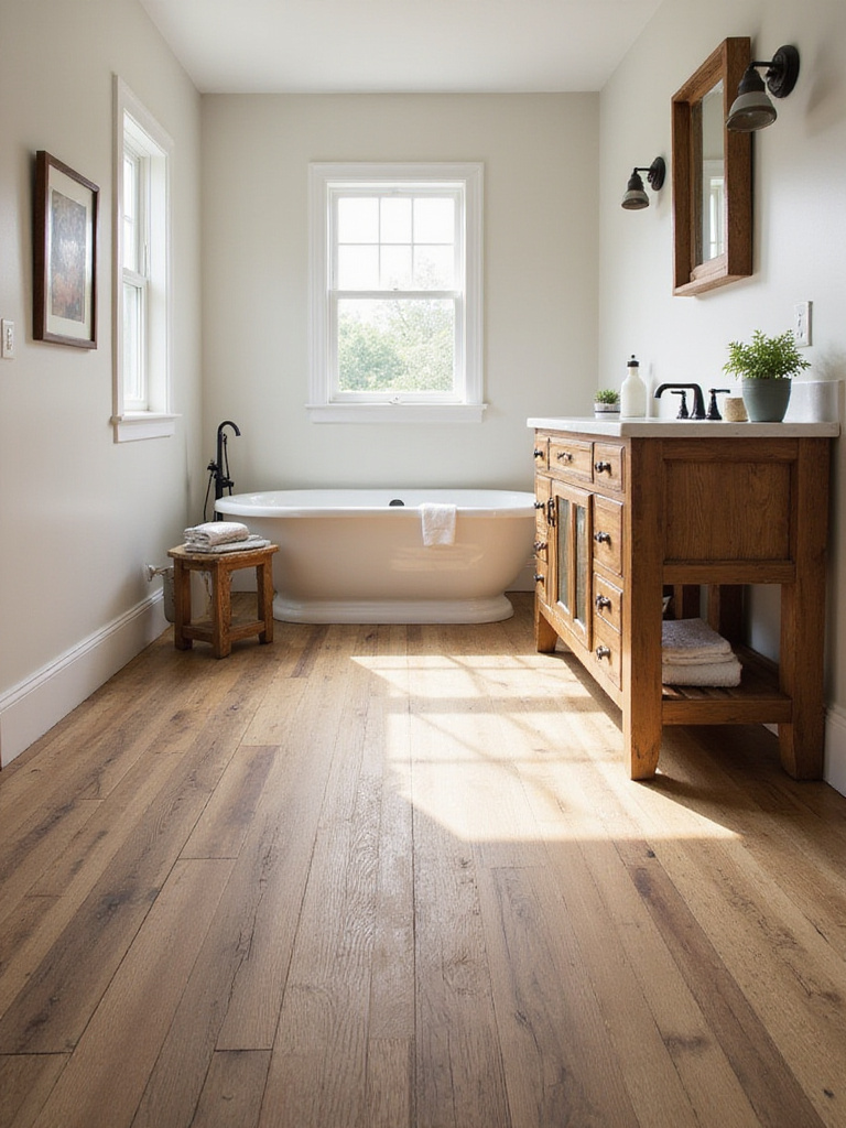 Farmhouse bathroom with luxury vinyl plank flooring