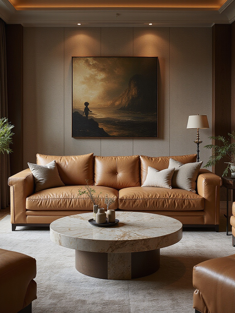 Luxurious living room featuring top-tier luxury furniture brands, emphasizing quality and design.