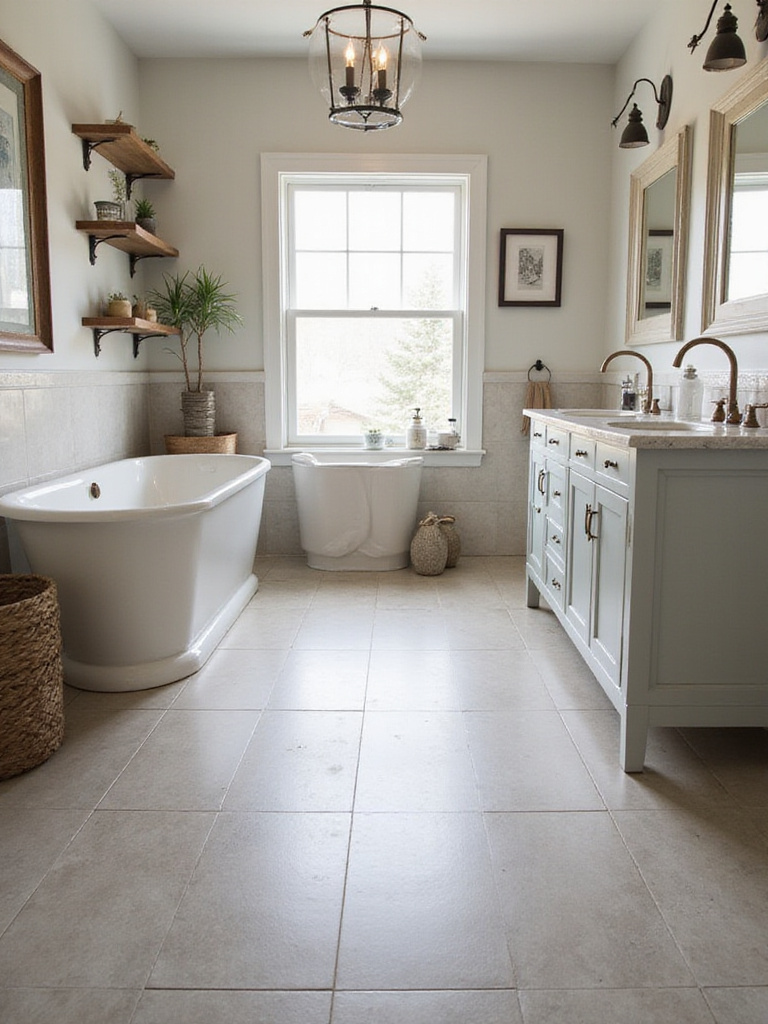 Small farmhouse bathroom with large format tiles